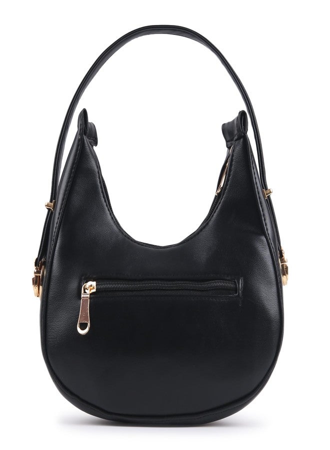 Dcozi Women PU Hobo Handbag Shoulder Sling Bag/Crossbody Bag Half Moon Shape - SB05 (Black) - Image 5